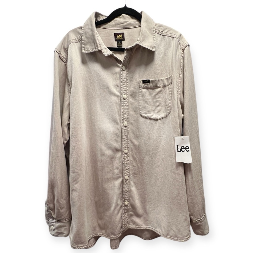NWT Lee Men's Beige 100% Cotton Button Down Shirt- Size L